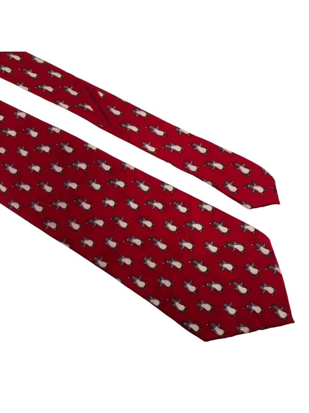 Hallmark Holiday Traditions Silk Necktie Christmas Penquins Red Office Dad Gift